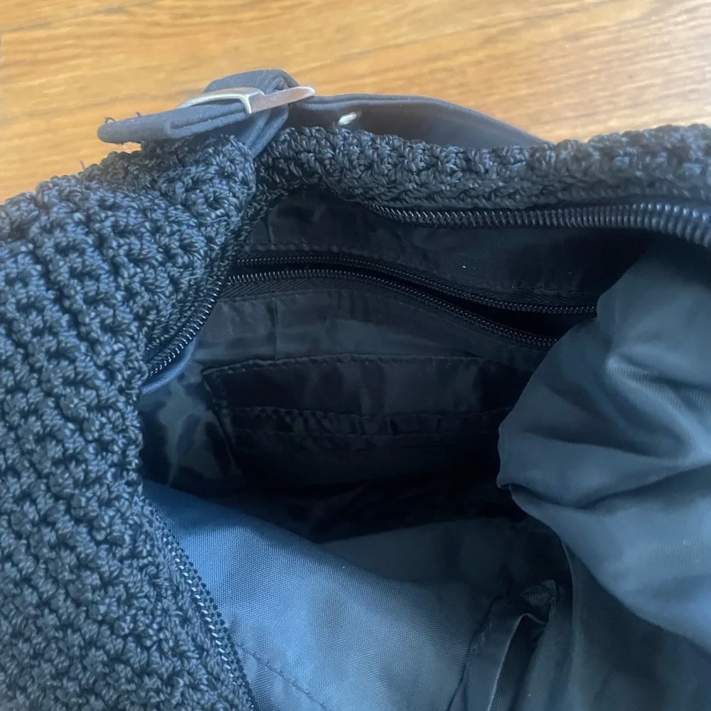 Black Crochet Knit Purse with Silver Hardware